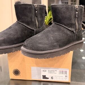 UGG Black Double Zip Classic Mini Boots